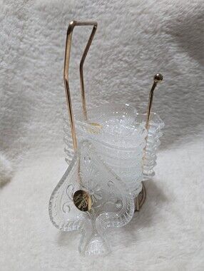 Tiara Exclusive Spade Trinket Sandwich Glass Dishes & Stand Set Of 8 EUC